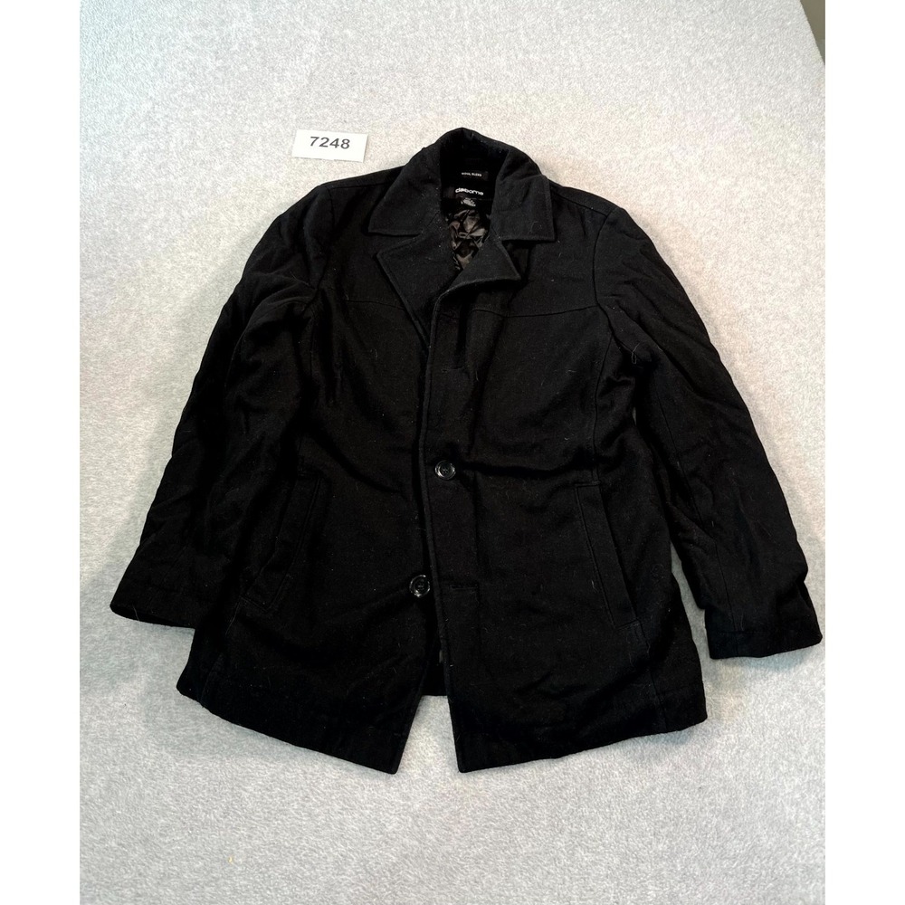 Claiborne Pea Coat Mens Small Black Wool Lined Quilted Notch Lepel‎ Button Front